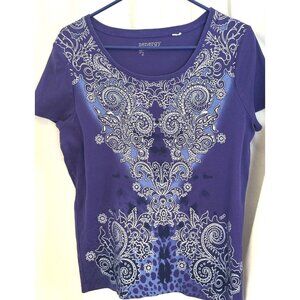 Zenergy Chico Purple Tee w/ Cap sleeves, Vneck & Bead embellished design, Large